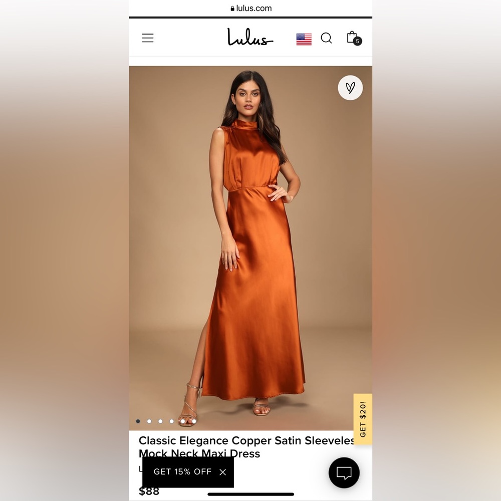 Lulus Copper Satin Sleeveless Mock Neck Maxi Dress